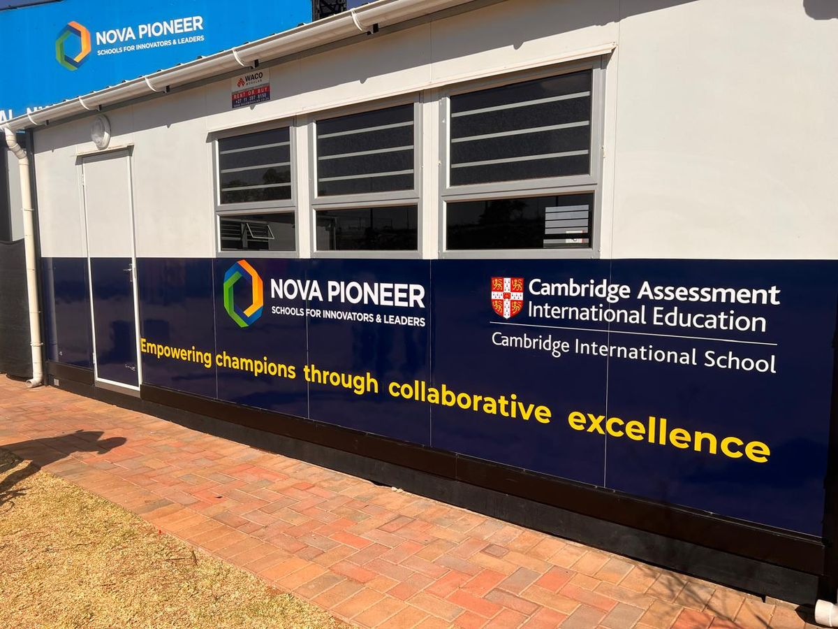 Nova Pioneer school building with printed wall signage panels